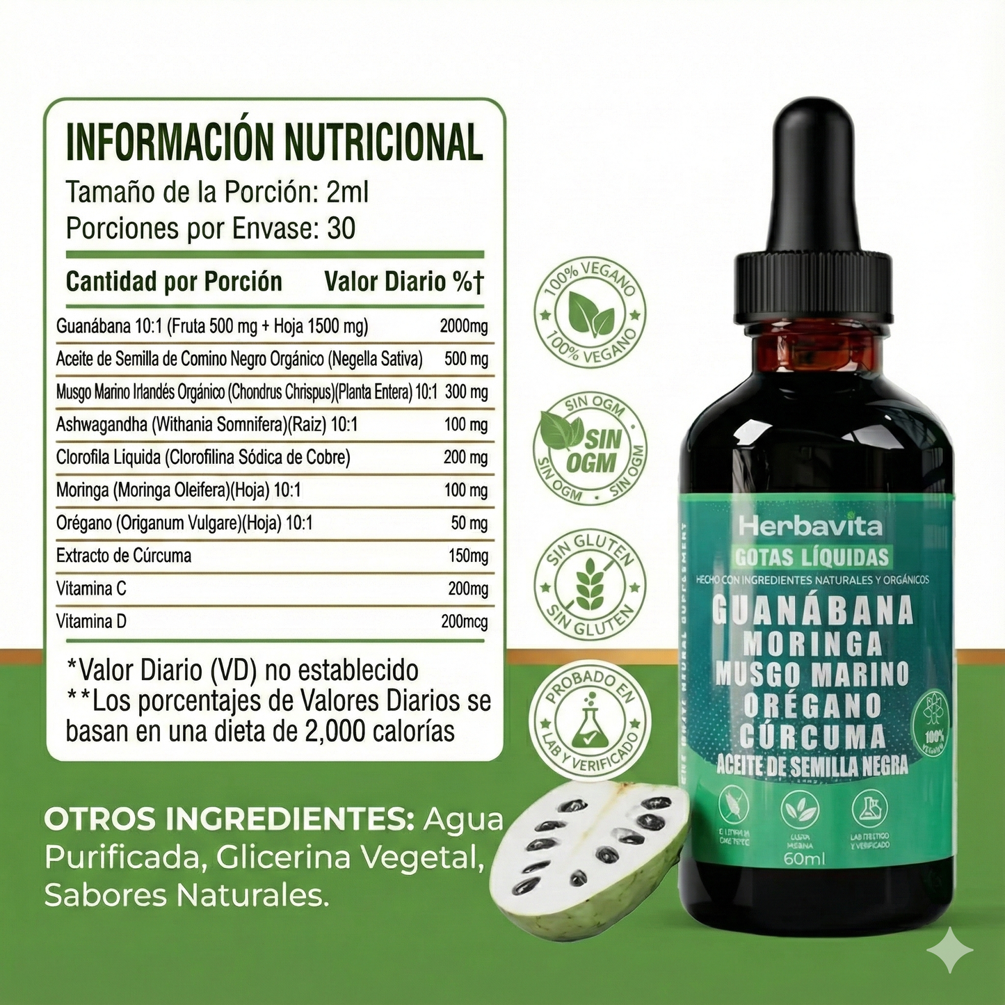 Gotas de Extracto de Guanábana 10 en 1  Energia y Vitalidad Natural - 100 % orgánico