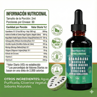Gotas de Extracto de Guanábana 10 en 1  Energia y Vitalidad Natural - 100 % orgánico
