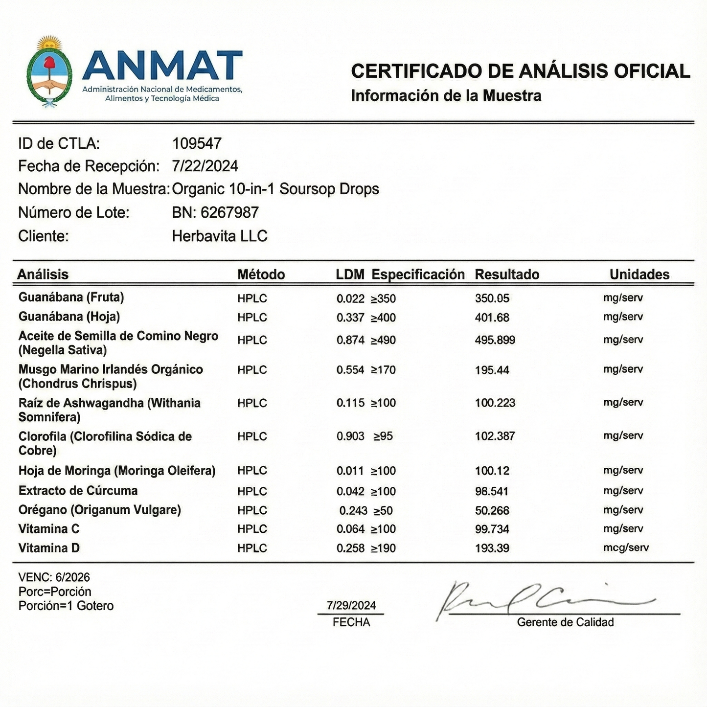 Gotas de Extracto de Guanábana 10 en 1  Energia y Vitalidad Natural - 100 % orgánico