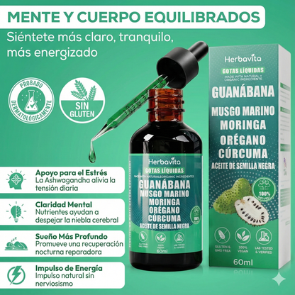 Gotas de Extracto de Guanábana 10 en 1  Energia y Vitalidad Natural - 100 % orgánico